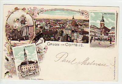 Cottbus Litho Ansichtskarte mit Trachten 1898