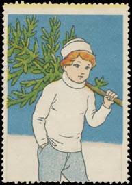 Junge mit Weihnachtsbaum