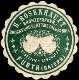 H. Rosenhaupt - Bronzefarben - Brocat und Blattmetall - Fabrik - Fürth (Baiern)