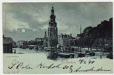 Amsterdam Niederlande Mondschein AK 1899