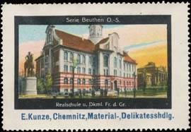 Realschule und Denkmal Friedrich des Großen in Beuthen Oberschlesien