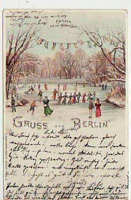 Berlin Tiergarten Winter Eisbahn Litho 1902