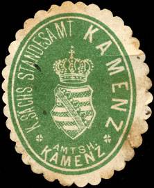 Königlich Sächsische Standesamt Kamenz - Amtsh. Kamenz