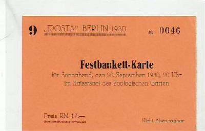 Berlin Tiergarten Postwertzeichen-Ausstellung Eintrittskarte