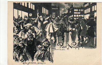 Berlin Glückwunsch neujahr Künstlerkarte Carl Jander ca 1900