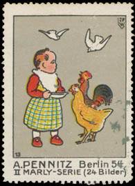 Kind füttert die Hühner