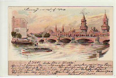 Berlin Friedrichshain Oberbaumbrücke Litho 1902