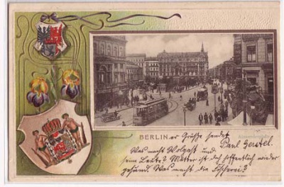 Berlin Mitte wappen Prägekarte mit Strassenbahn 1901