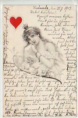 AK als Spielkarte Herz-Dame,Frau 1902