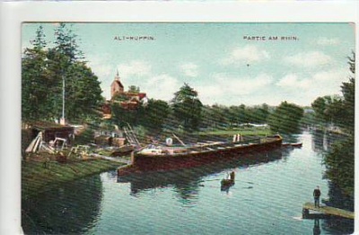 Alt-Ruppin Frachtschiff auf dem Rhin 1915