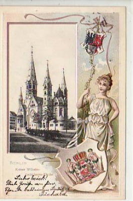 Berlin Tiergarten Gedächtniss-Kirche Prägekarte 1901