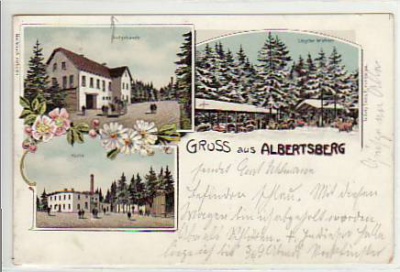 Albertsberg Vogtland Litho mit Küche und Stallgebäude 1907