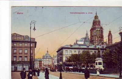 Mainz , alte Ansichtskarten , Gutenbergplatz 1915