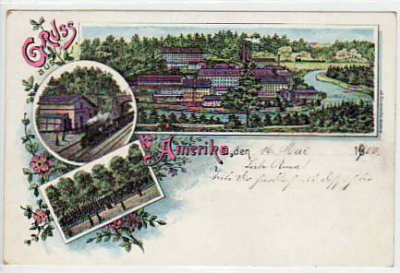 Amerika bei Penig Litho mit Bahnhof 1900