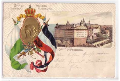 Altenburg Prägekarte mit Fahnen und Herzog Ernst 1904