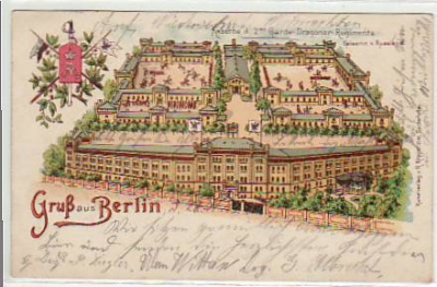 Berlin Spandau Ruhleben Dragoner Kaserne Litho 1903