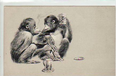 Affen beim Pfeiferauchen ca 1900