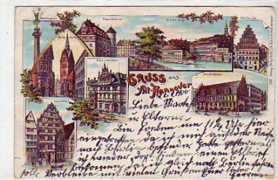 Alt-Hannover Litho mit vielen Bildern von 1900