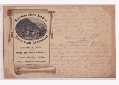 alte Ansichtskarten ,Bad Schandau Vorläufer Hotel Lindenhof 1894