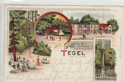Berlin Tegel Schloss Restaurant Litho von 1908