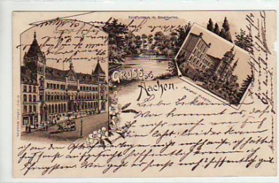 Aachen Litho mit Postamt 1904