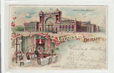 Berlin Tiergarten Lehrter Bahnhof innen und außen Litho 1900