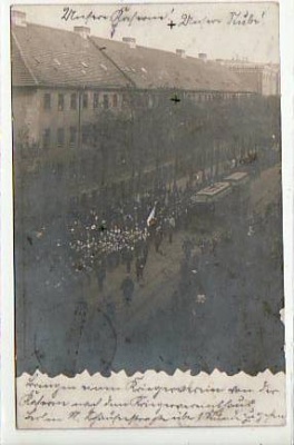 Berlin Kreuzberg Militär Parade Foto Karte 1908,Strassenbahn