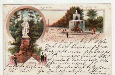 Berlin Tiergarten Siegesallee Litho von 1899