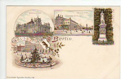 Berlin Mitte Reichsgebäude und Palais Litho ca 1900