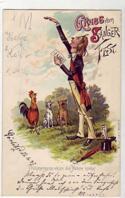 Görlitz Sängerfest Musik,Hund,Katze,Hahn Litho 1897