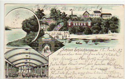 Berlin Grunewald Litho Schloss Schlachtensee 1897