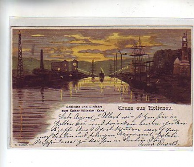 Kiel Holtenau Schiffe Litho Schleuse Wilhelm-Kanal 1902