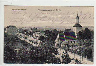 Berlin Mariendorf Chausseestrasse mit Kirche 1914