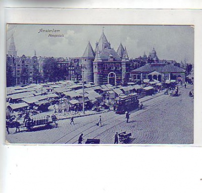 Amsterdam  Markt und Strassenbahn ca 1910 Niederlande