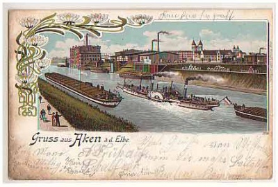 Aken Elbe Dampfer , bei Köhten Litho 1905