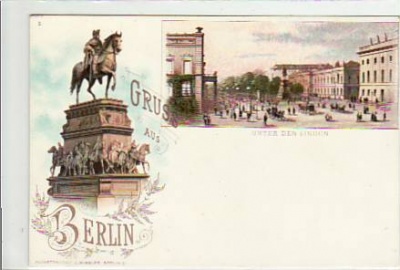 Berlin Mitte Unter den Linden Litho Ansichtskarte ca 1900