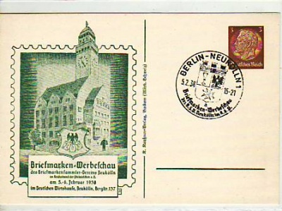 Berlin Neukölln Briefmarken-Werbeschau Privat-Ganzsache 1938