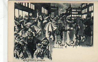 Berlin Künstlerkarte Glükwusch Neujahr ca 1900