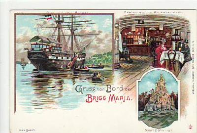Berlin Grünau Segelschiff Brigg Maria Litho ca 1900