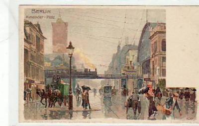 Berlin Mitte Alexanderplatz Künstlerkarte Kley ca 1900