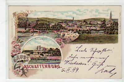 Aschaffenburg Litho Ansichtskarte mit Pompejanum 1899