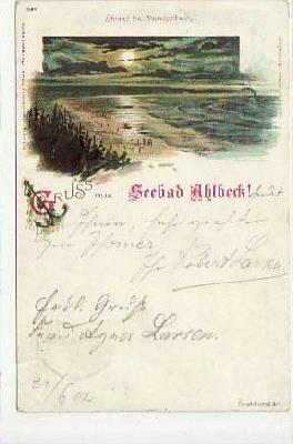 Ostseebad Ahlbeck Litho Strand bei Mondschein 1902