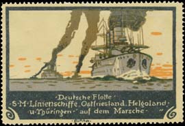 S.M. Linienschiff Ostfriesland Helgoland und Thüringen auf dem Marsche