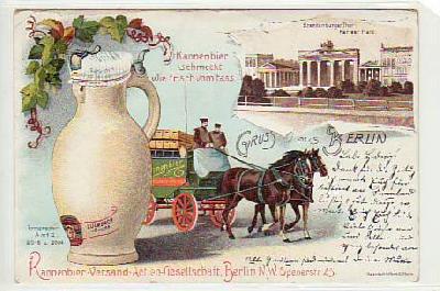 Berlin Tiergarten Kannenbier-Versand Brauerei Werbung Litho 1898