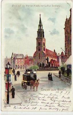 Berlin Mitte Kirche und Luther Denkmal 1899