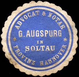 Advocat & Notar G. Augspurg in Soltau - Provinz Hannover