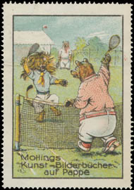 Bär und Löwe spielen Tennis