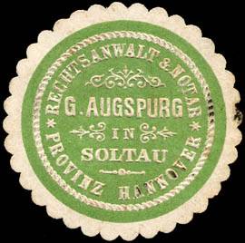 Rechtsanwalt & Notar G. Augspurg in Soltau - Provinz Hannover