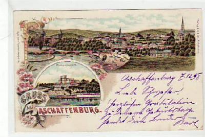 Aschaffenburg Litho Ansichtskarte mit Pompejanum 1898