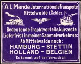 Internationale Transporte A. L. Mende - Mittelwalde in Schlesien